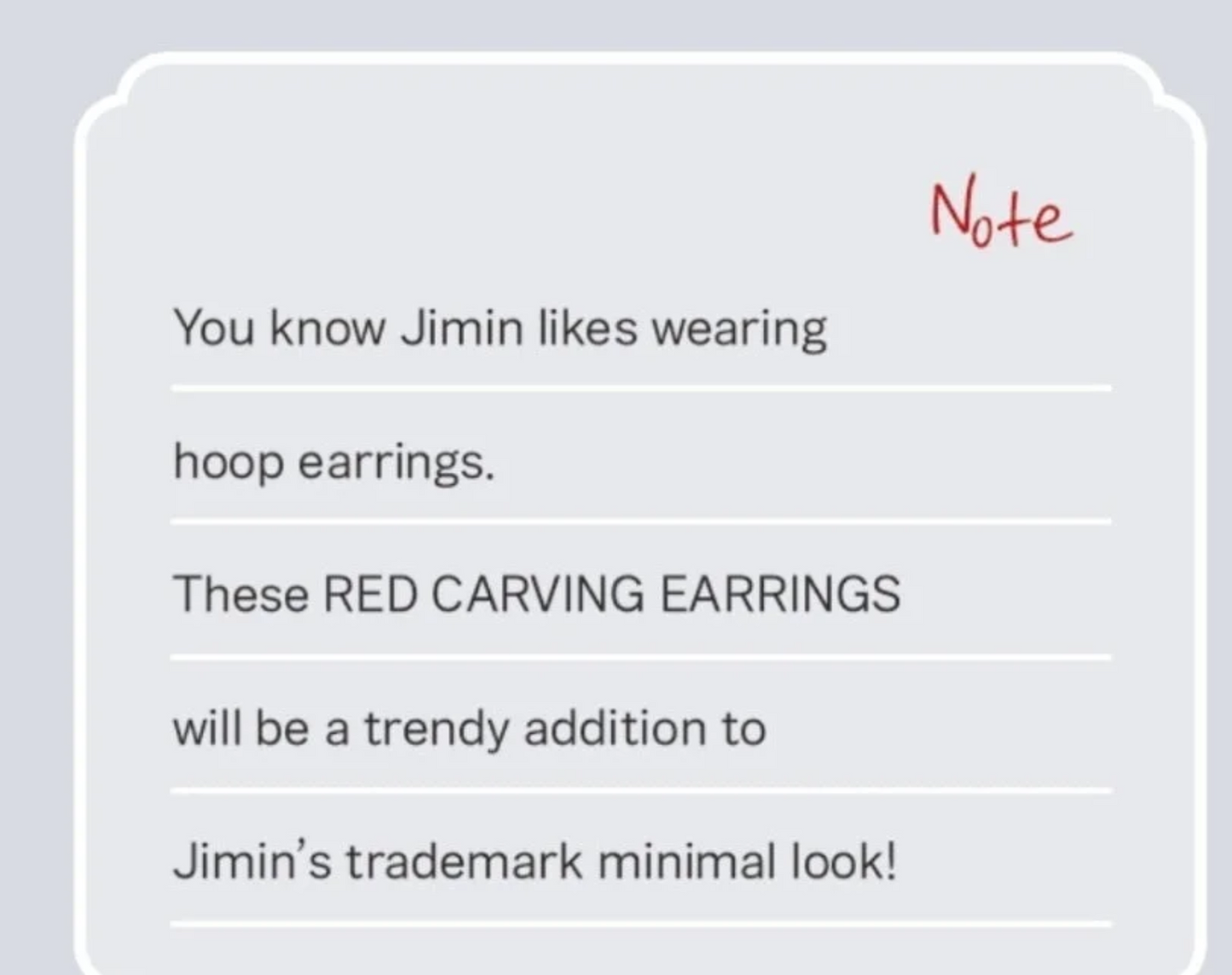 BTS Jimin Red Carving Earrings